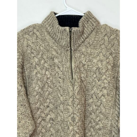 Aran Woollen Mills Women’s XL Tan 100% New Wool ¼-Zip Sweater Pullover Rustic - Picture 8 of 8